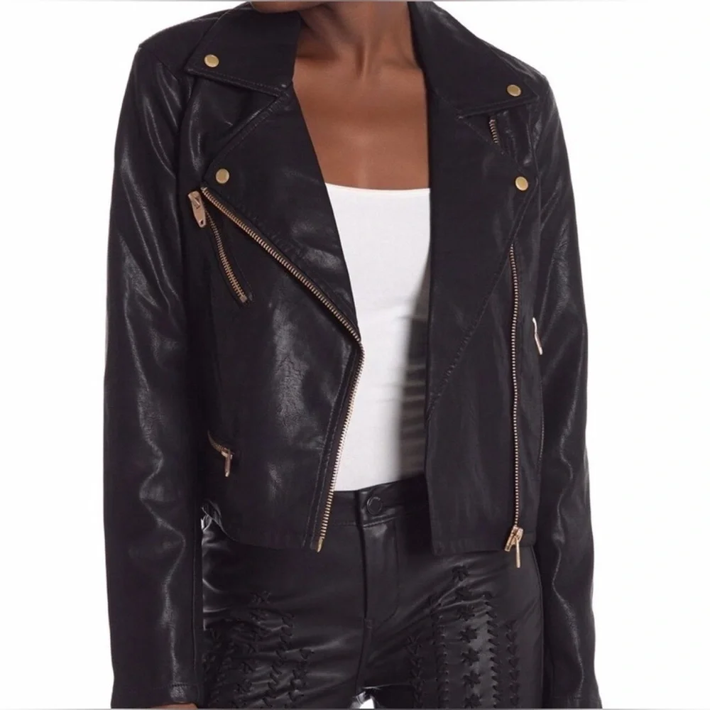 Blank NYC Vegan Faux Leather Moto Jacket Rose Gold Hardware Size Large.